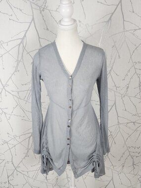 Dolcezza Pastel Blue Sheer Mesh Button Front Ruched Dress